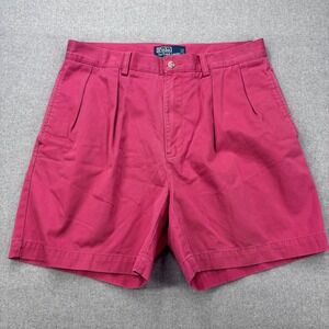 Vintage 90s Polo Ralph Lauren Shorts Mens 32 Faded Pink Pleated Wide Leg Preppy
